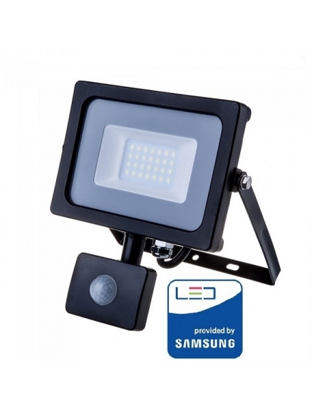 v tac faro led vt 20 s superslim nero chip samsung 20w ip65 lucefredda  6400k con sensore di movimento e creuscolare sku 453
