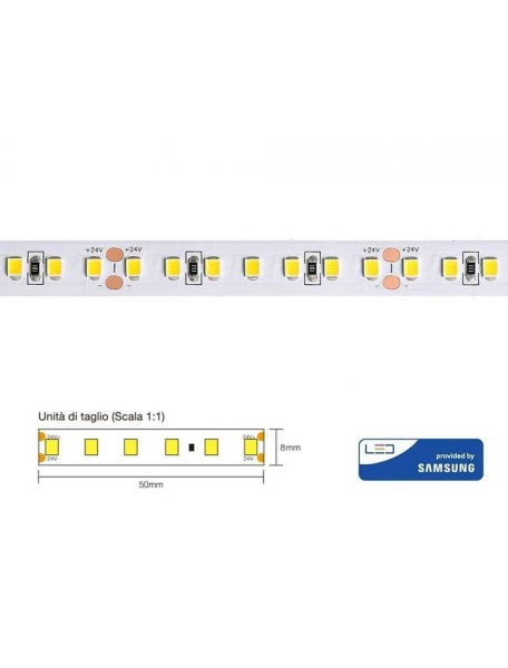 strip led cl60072 72w 14,4w metro 24v chip samsung ip20 2700k luce calda 3028