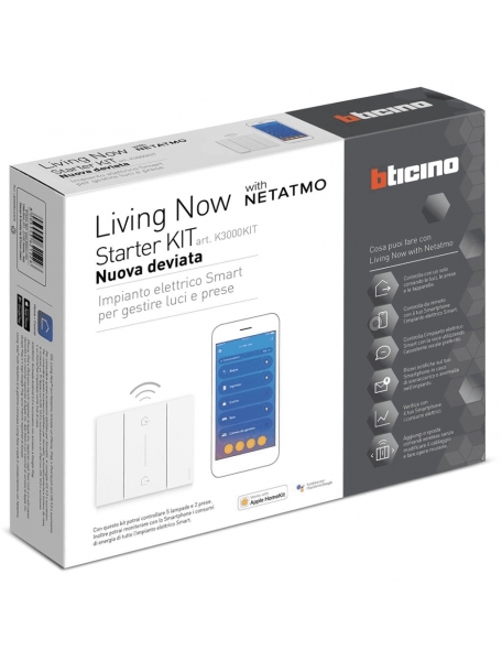 bticino living now starter kit nuova deviata  per gestione luci e prese bticino k3000kit