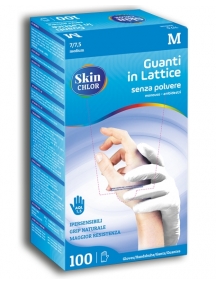 skin chlor guanti in lattice monouso bianchi senza polvere taglia m 7 / 7,5 lattice