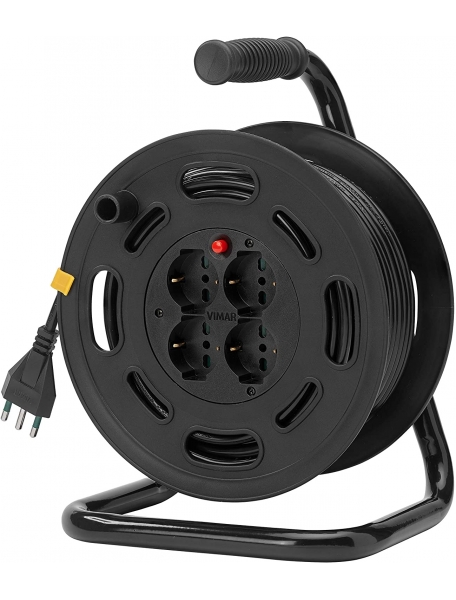 Vimar 0P32731 Avvolgicavo con disgiuntore termico di protezione, ergonomico, 16A 4 prese universali 30m