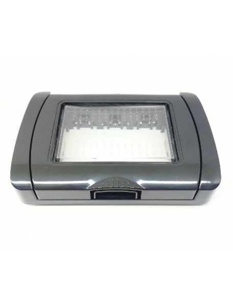 placca coperchio stagna nera 3 posti moduli ip55 idrobox compatibile con bticino 24603l