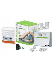kit antifurto via filo hiltron con centrale 4 zone gsm sirena contatti rivelatori lettore di prossimita' KPROTEC4GSM
