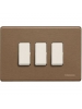 bticino placca 3 posti per scatola tonda e rettangolare  in alluminio colore bronzo   magic  bticino 503/3/BR
