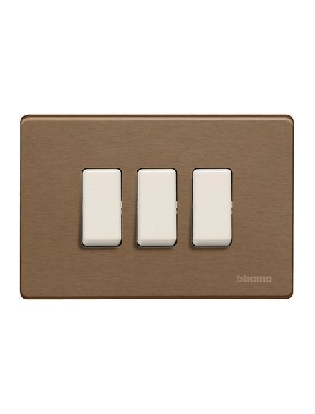 bticino placca 3 posti per scatola tonda e rettangolare  in alluminio colore bronzo   magic  bticino 503/3/BR
