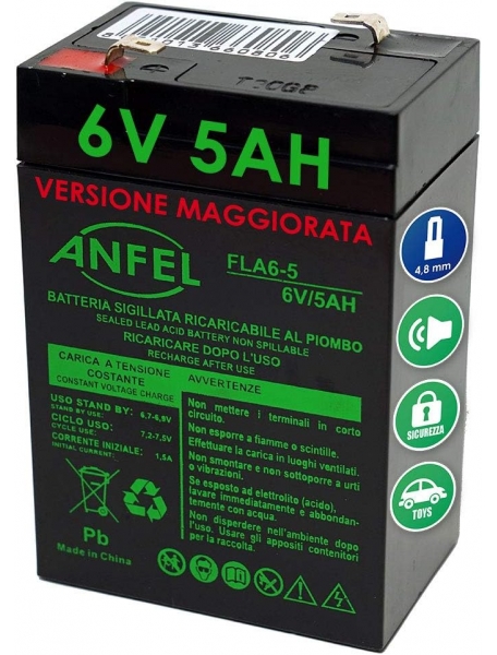 Batteria al piombo 6V 5Ah ricaricabile ermetica faston  5Ah  per lampade emergenza MEG6V5A