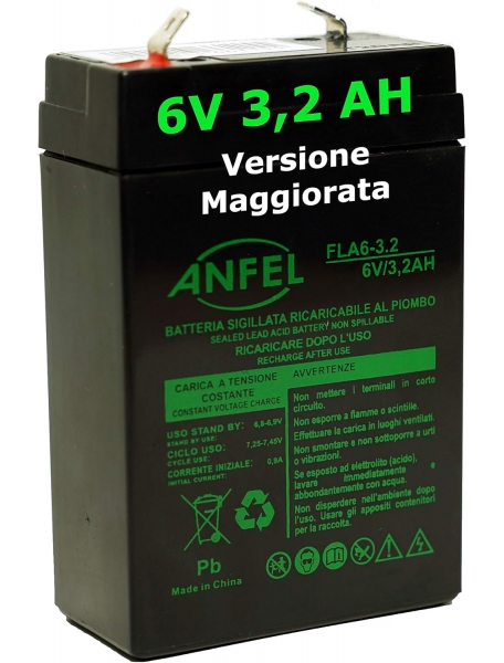 Batteria al piombo 6v 3,2ah con faston agm rt628 per lampada 1499 8799 / 415272001per beghelli