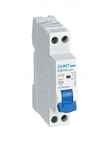 chint 190257 nbh8 40h c10 1pn 6 interruttore magnetotermico 1p+n 10a curva c 6ka 1 modulo din