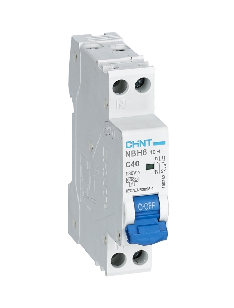 chint 190262 nbh8 40h c40 1pn 6 interruttore magnetotermico 1p+n 40a curva c 6ka 1 modulo din