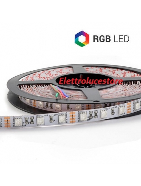 striscia strip rgb bobina 5 metri 72w smd 5050 300led ip20 24v multicolor super luminoso 0717