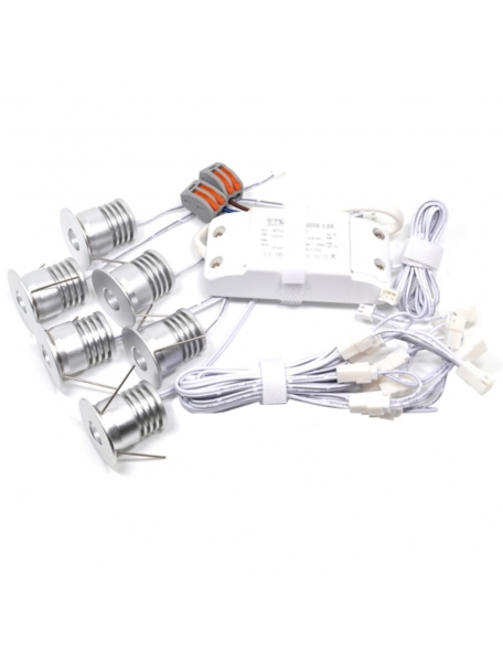 kit 6 punti luce Led 3 watt luce fredda incasso 1800Lumen + prolunga 3Mt + driver