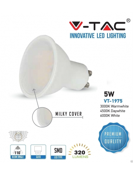 DICROICA FARETTO V-TAC VT-1975 LED 5W GU10 SPOTLIGHT INCASSO LAMPADINA LUCE NATURALE