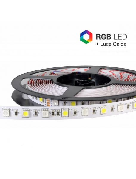 striscia strip led 24V 300SMD5050 RGB + WW calda 3000K 72W 5M Raw IP20 2095