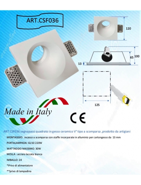faretto porta faretto da incasso asimmetrico in gesso ceramico segnapasso csf036