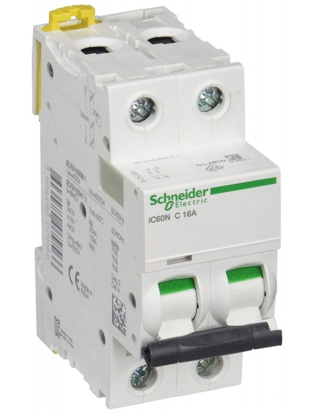 magnetotermico schneider 2 poli 16 a 6ka curva c ic60n 2 moduli a9f74216